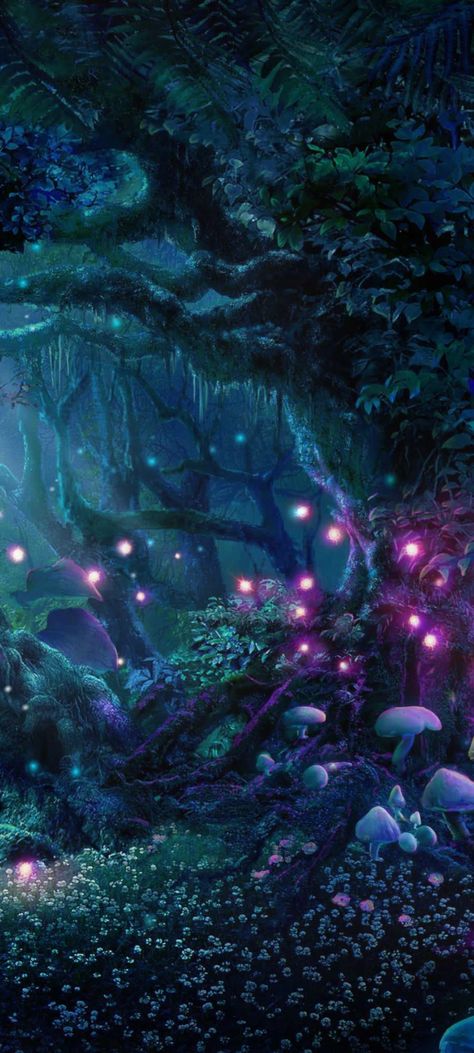 Magical Night Aesthetic, Enchanted Forest Phone Wallpaper, Cursed Forest Art, Starry Forest Aesthetic, Magical Forest Aesthetic Night, Forest Fairy Astethic, Fae Background, Enchanted Woods Aesthetic, Fae Wilds Aesthetic