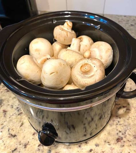 Crockpot mushrooms are delicious to serve as an appetizer or side dish. They're also perfect for adding flavor and texture to many savory dishes! #crockpotmushrooms #marinatedmushroomrecipe #slowcookermushroomrecip Red Wine Mushrooms Crockpot, Crockpot Mushroom Recipes, Mushrooms In Crockpot, Mushroom Recipes Crockpot, Mushrooms Crockpot, Crockpot Mushrooms, Zucchini Pasta Sauce, Garlic Butter Mushrooms, Mushroom Appetizers