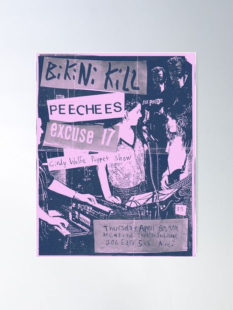 "Bikini Kill Concert Poster" Poster by Raggedy-Wands | Redbubble Prom Posters, Punk Movement, Word Girl, Riot Grrrl, Punk Music, Concert Poster, Large Poster, Poster Poster, Band Posters