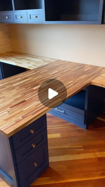 Butcher block desk Butchers Block Desk, Diy Butcher Block Desk, Butcher Block Desk Diy, Butcher Block Desk, Den Remodel, Office Craft Room Combo, Diy Butcher Block, Better Luck Next Time, Maple Butcher Block