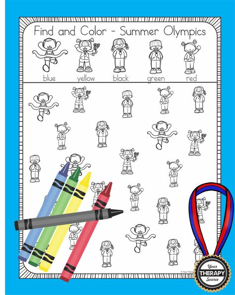 Olympics Preschool, School Olympics, Olympic Printables, Summer Olympics Crafts, Find And Color, Olympic Idea, Visual Perceptual Activities, Olympic Crafts, Sports Crafts