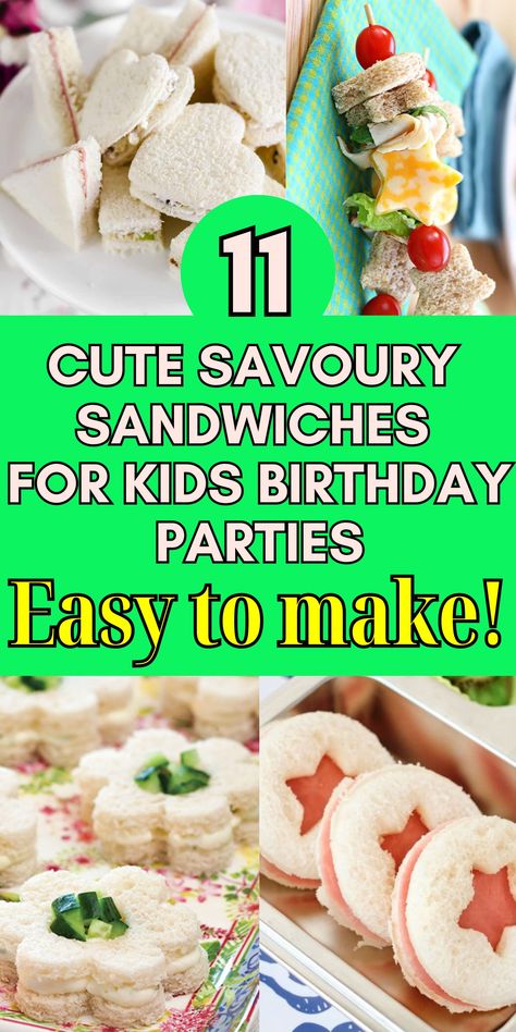 11 Out of the ordinary savoury sandwich ideas for kids party food and snacks. Easy to make, fun to look at, delicious to taste kids sandwiches, ideas for sandwich fillings for kids birthday parties. Fun shaped sandwiches for kids parties. Kids birthday party food, kids party planning, kids tea party food ideas, kids party food menu ideas, what to give kids to eat at a birthday party, pinwheels, mini sandwiches, cut out sandwiches, star sandwiches, flower shaped sandwiches, croissant, sushi Store Bought Tea Party Food, Food Ideas For Morning Birthday Party, Savory Kids Party Food, Food For Park Birthday Party, Healthy Kids Birthday Party Food, Toddler Party Food Ideas, Girls Birthday Party Food, At Home Birthday Party Ideas For Kids, Kids Tea Party Food