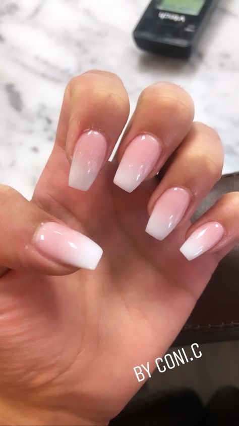 French Top Ombre Nails, Beige Ombre Nails Coffin, White Pink Ombre Nails Coffin, Natural Acrylic Nails Ombre, Pick And White Ombre Nails, Ambre Nails Coffin, Natural Ombre Nails Square, Pink Fade Into White Nails, Hombre French Nails White Ombre