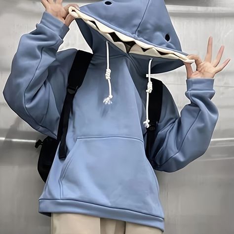 Faster shipping. Better service Oversized Aesthetic, Shark Hoodie, Drawstring Hoodie, Womens Clothing Sizes, Hooded Pullover, Casual Hoodie, Pullover Sweatshirts, Free Clothes, Knitted Pullover