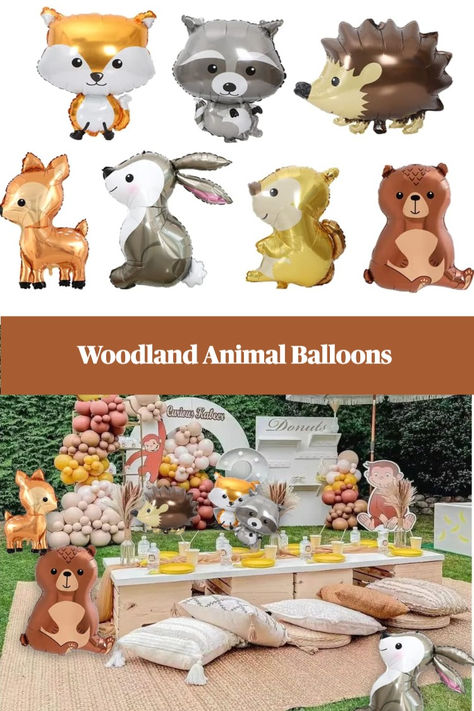 Woodland Animal Balloons - Bunny, Fox, Squirrel, Hedgehog, Raccoon - 7PCS Woodland Animals Party, Woodland Party Theme, Animal Balloons, Woodland Animal Birthday, Balloons For Birthday, Fox Squirrel, Baby Shower Woodland Theme, Animal Birthday Party, Woodland Party