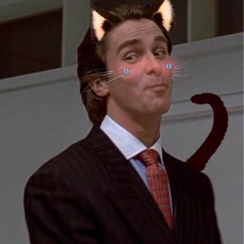 Christian Bale Funny Pics, Patrick Bateman Funny Pfp, Patrick Bateman Reaction Pic, Patrick Bateman Hello Kitty, American Physco Pfp, Patrick Bateman Funny, Patrick Bateman Meme, Lil Meow Meow, American Mary