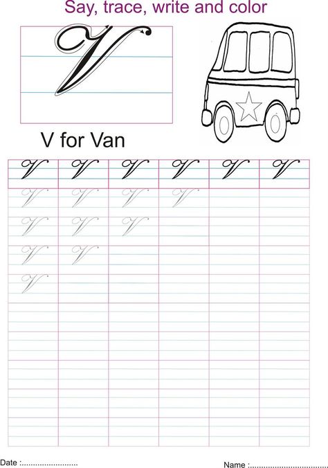 Cursive captial letter V worksheet V In Cursive, Cursive Writing For Kids, V Worksheet, Capital Cursive, Practice Cursive, Capital Letters Worksheet, Letter V Worksheets, Cursive Writing Practice Sheets, Cursive Handwriting Worksheets