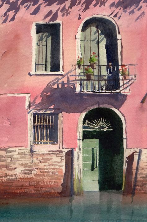 Watercolor Venice, Watercolor House Painting, Venice Painting, Watercolor City, Watercolor Architecture, Italy Painting, Architecture Painting, Watercolor Landscape Paintings, Landscape Illustration