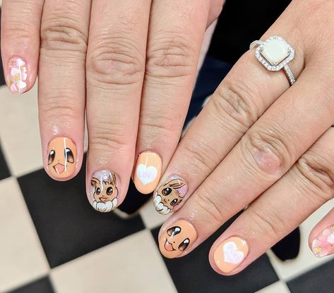 Eevee Nail Art, Evie Pokemon, Eevee Nails, Pikachu Nails, Pokemon Nails, Pokemon Room, Cartoon Nails, Pokemon Eevee, Gel Nail Art