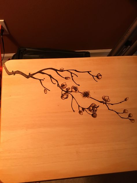 Cherry Blossom Wood Burning, Leather Burning, Guitar Making, Tv Tray, Cherry Blossom Art, Wood Burning Patterns, Blossoms Art, Wood Burning Art, Cherry Blossom Tree