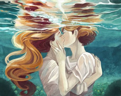 Underwater Kiss, Kiss Anime, Couple Drawing, Lesbian Art, Lgbt Art, Queer Art, Arte Sketchbook, The Kiss, Gay Art