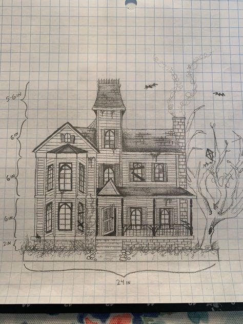 Scary House Drawing, Haunted House Sketch, Spooky House Drawing, How To Draw A House, Haunted House Drawing, Brick Pathway, Scary Houses, Scary Drawings, Casa Halloween