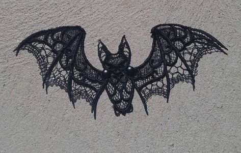 Tattoos For Women On Thigh, Handmade Halloween Decorations, Hanging Bat, Kunst Tattoos, Bat Tattoo, Gothic Lace, Samoan Tattoo, Bat Halloween, Lace Tattoo