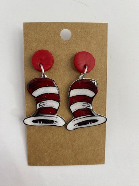 Dr Seuss, Cat In The Hat, Teacher Earrings, Teacher Gift, Read Across America, Character Day Earrings, Fun Earrings, Girl Earrings School Earrings, Character Day, Character Earrings, Teacher Earrings, Read Across America, Book Character, Cat In The Hat, Girls Earrings, Dr Seuss