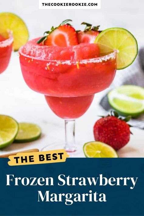 Frozen Strawberry Margarita Recipe, Strawberry Margaritas, Frozen Strawberry Margarita, Strawberry Margarita Recipe, Frozen Drinks Alcohol, Coconut Pound Cakes, Fruity Cocktail, Easy Summer Cocktails, Frozen Strawberry