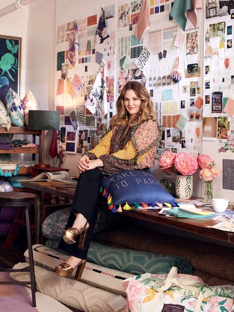 Drew Barrymore’s quirky decor line at Walmart, Flower Home Office Goals, Personalized School Supplies, Walmart Home, Splash Photography, Pink Sofa, Living Room Prints, Blogger Design, Drew Barrymore, Custom Windows