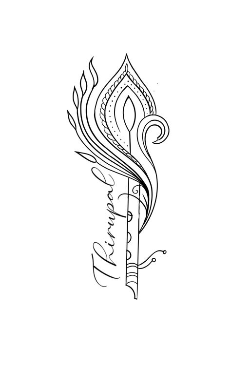 Basuri Flute Tattoo, Morpankh Design, Morpinch Tattoo, More Pankh Tattoo, Flute Tattoo Design, Flute Logo, Morpankh Tattoo, Feather Tattoo Black, Flute Tattoo