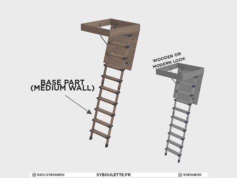 The Sims Resource - Attic - Ladder (medium wall) Sims 4 Cc Functional Ladder, Sims 4 Ladder, Industrial Coffee Shop, Classroom Shelves, Industrial Staircase, Rustic Staircase, Folding Stairs, Loft Floor, Stair Ladder