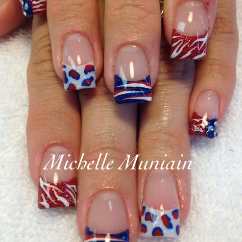 Patriotic Animal print 4th Of July Duck Nails, Red White And Blue Leopard Nails, Rockabilly Nails, Lilac Nails Design, Nail Holiday, Rodeo Nails, Nailart Designs, Patriotic Nails Design, Cheetah Print Nails