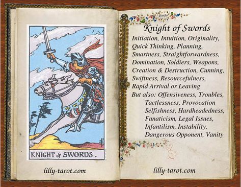 Page of Swords likes to play games, especially mind games of all kinds. Curiosity is very conspicuous even if the one tends to hide it. This person is quite talkative but also knows to be very good listener, as listening is a one way of observing others and world around. Perception is very highly developed, though it doesn't prevent this Genius from wrong conclusions and distorted interpretation. Knight Of Swords Tarot Meaning, Tarot Elements, Astrology Explained, Swords Tarot Meaning, Tarot Card Meanings Cheat Sheets, Tarot Swords, Knight Of Swords, Tarot Interpretation, Learn Tarot