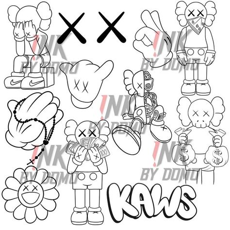 Kaws Tattoo Design, Kaws Tattoo Sleeve, Kaws Outline, Tattoo Outline Ideas, Kaws Drawing, Tat Stencils, Chest Tattoo Sketches, Things To Tattoo, Tattoo Design Reference