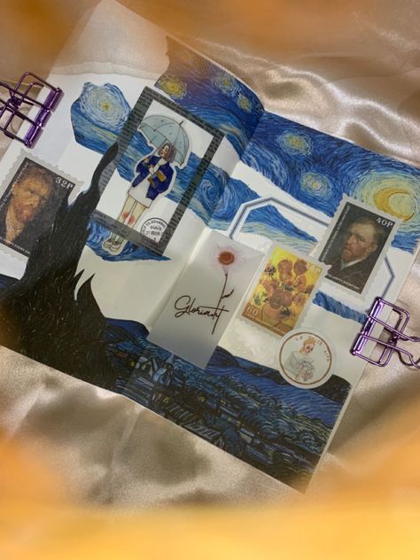 Instagram picture | Van Gogh | Journal Spread | Junk Journal | Starry Night Starry Night Journal, Van Gogh Journal, Journal Therapy, Art Journal Therapy, Junk Art, Creative Journal, Vincent Van, Night Aesthetic, Art Journal Inspiration