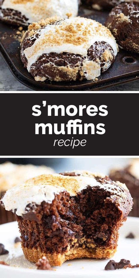 Smores Muffins Recipes, S’mores Breakfast, S’mores Muffins, S’mores Bread, Smore Muffins, Smores Muffins, Breakfast Baked Goods, Marshmallow Dessert, Chocolate Smores