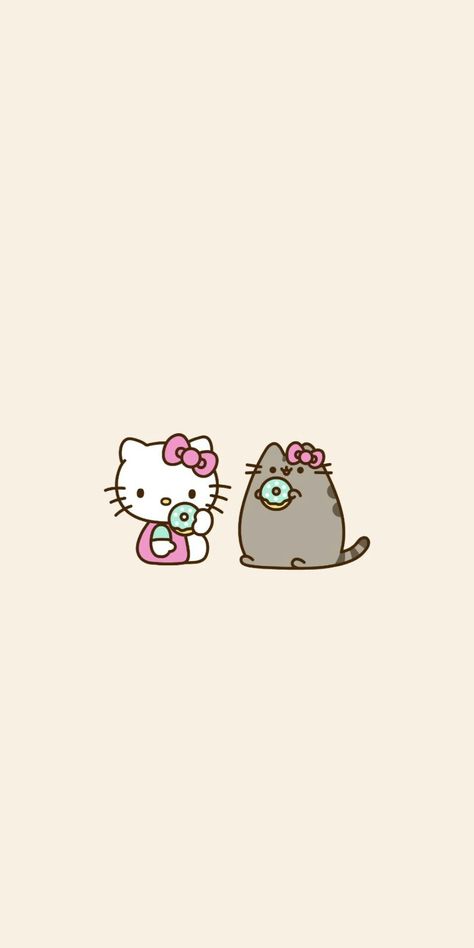 Pusheen And Hello Kitty Wallpaper, Pusheen And Hello Kitty, Hello Kitty And Pusheen, Hello Kitty Pusheen, Pusheen Wallpaper, Pusheen Birthday, Cellphone Background, Pusheen Cat, Very Cute Dogs