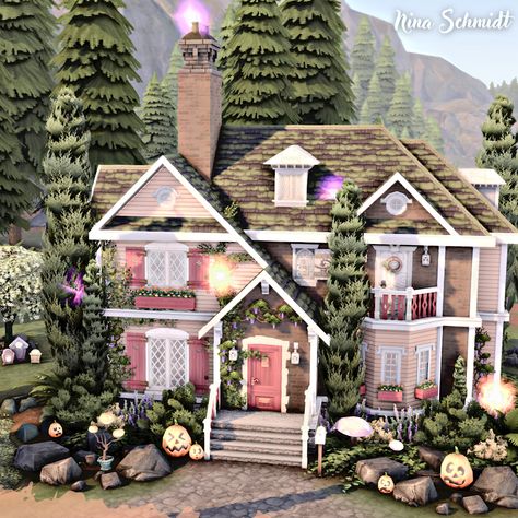 Simfinity Nina, Sims 4 Ideas, Sims 4 Houses Layout, Lotes The Sims 4, Witches House, Sims Inspiration, Sims Houses, Sims Builds, Bloxburg Ideas