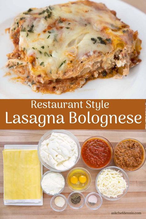 Learn how to make this easy restaurant-style lasagna bolognese from Chef Dennis! This easy recipe is an Itlian classic. Try making this bolognese for dinner this week! Lasagna Bolognese Recipe, Food Lasagna, Lasagna Bolognese, Restaurant Style Recipes, Best Pasta Dishes, Favorite Pasta Recipes, Recipe For Breakfast, Bolognese Recipe, Measuring Cups And Spoons