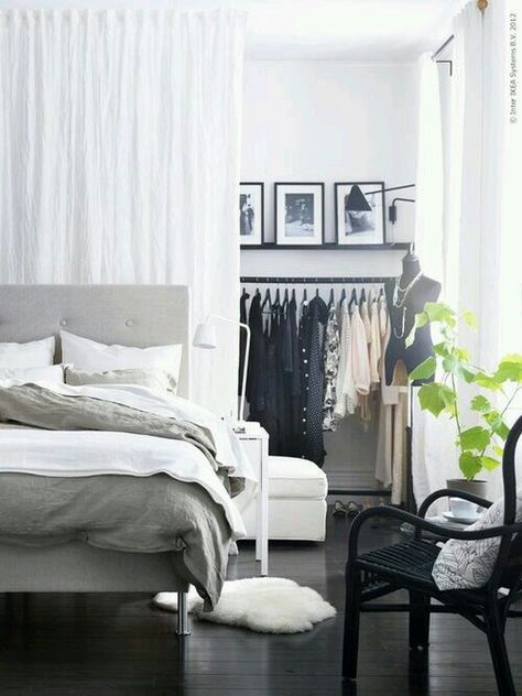 Closet Behind Bed, Bed Closet, Ikea Small Spaces, Bedroom Divider, Murphy Bed Ikea, Small Bedroom Storage, Murphy Bed Plans, Trendy Apartment, Ikea Bedroom