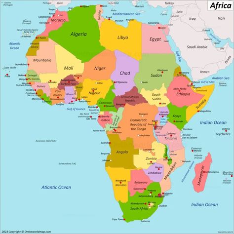 Map of Africa List Of African Countries, Nairobi Travel, Countries And Capitals, Time Zone Map, Map Of Africa, Typing Skills, Canary Islands Spain, Western Sahara, Arabian Sea