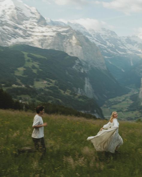 Washington Couples & Elopement Photographer | Anna | early morning frolicking through the wildflowers overlooking the town of lauterbrunnen, switzerland. what a dream to have been able to… | Instagram Europe Elopement, Wengen Switzerland, Lauterbrunnen Switzerland, Couples Ideas, Adventure Couple, Swiss Alps, Closer To Nature, Couple Shoot, Early Morning