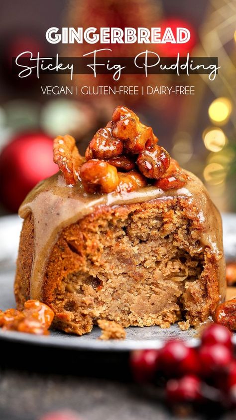 Gingerbread Sticky Fig Puddings (Vegan/GF) Gingerbread Pudding Cake, Gf Gingerbread, Gingerbread Pudding, Fig Pudding, Gluten Free Dairy Free Recipes Dinner, Dairy Free Recipes Dinner, Toffee Pudding, Smooth Cake, Sticky Toffee Pudding