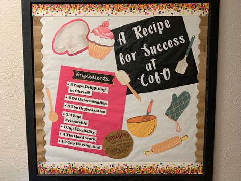 Baking Bulletin Board Ideas, Cooking Bulletin Board Preschool, Cooking Theme Classroom, Recipe For Success Bulletin Board, Cooking Bulletin Board, Culinary Arts Classroom Decor, Deco Classroom, Easy Math Activities, 4 H Club