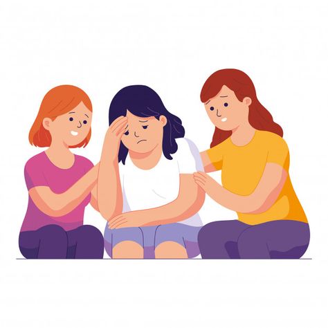 Two young women soothe and comfort their sad friends Vector | Premium Download Anti Vawc, How To Comfort A Friend, Comforting Someone, Friends Vector, Comfort Friend, Pola Tato, Youtube Banner Design, Friends Illustration, Cartoon Clip