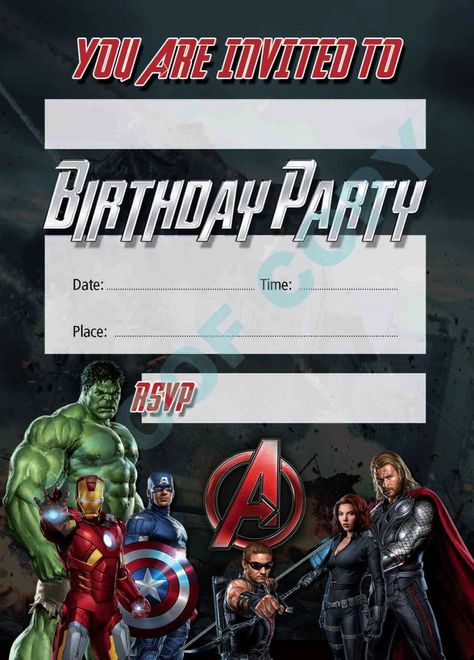 Check out my other items! **These invitations cannot be personalised** High Quality Printed Party Invitations (Option of white envelopes available) Check out our matching Thank You Cards A6 size Printed on 300gsm card Printed on a professional printing press NOT home made FREE 2nd class postage Sign up for my email newsletters by adding my eBay Shop to your favourites Avengers Invitation Template, Avengers Party Invitation, Football Pizza, Frozen Cupcake, Birthday Invitation Card Template, Superhero Birthday Cake, Avenger Birthday Party, Avengers Party, Avengers Birthday