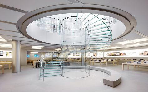 Apple Patents Glass Cylinder Design Apple Store Interior, Apple Store Design, Glass Stairs, Escalier Design, Glass Staircase, Bake Goods, Design Blogs, Wooden Display, Store Design Interior