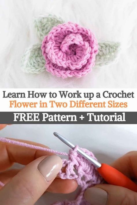 Free Crochet Rose Pattern, Crochet Small Flower, Crochet Rose Pattern, Crochet Leaf Patterns, Crochet Skull, Crochet Flowers Easy, Crochet Flowers Free Pattern, Beginners Crochet, Easy Crochet Projects