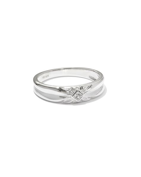 With its bold band, etched detailing, and pop of sparkle, our hearts burst thinking about the Maia Sterling Silver Square Bezel Band Ring in White Sapphire. This ring uses traditional hand-engraving techniques to create gorgeous linear designs and tons of texture. It’s understated, unique, and made for you to style season after season. Metal Sterling Silver Why Sterling Silver? Our Sterling Silver collection features elevated styles to wear time and time again. With a base of both pure silver an Simple Pretty Wedding Rings, Silver Engagement Rings Thick Band, Thick Silver Wedding Band Women, Wedding Ring Silver Simple, Silver Bezel Ring, Masc Lesbian Engagement Rings, Men’s Promise Rings, Funky Engagement Rings Silver, Saphire Engament Ring Set Silver