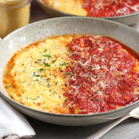 Vegan Italian Soft Polenta With Tomato Sugo Sauce Sugo Sauce, Sausage Stew, Pasta Meals, Vegan Italian, Meatless Mondays, Vegan Parmesan, Vegan Meals, Cereal Recipes, Hearty Soups