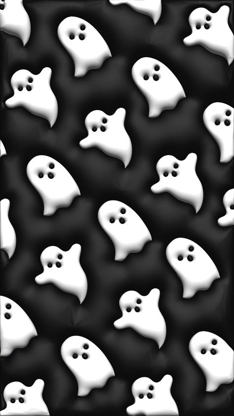 8k Halloween wallpaper. This high-resolution wallpaper for your phone ( iPhone ) has a trendy 3D effect made in Adobe Ilustator and Adobe Photoshop. 3D Halloween pattern has white ghosts on a black background. Black Ghost Wallpaper, Black And White Halloween Wallpaper, Black And White Halloween Aesthetic, Black Halloween Aesthetic, Aesthetic Apple Watch Wallpaper, Apple Lockscreen, Scary Wallpapers, Halloween Lock Screen, Ghost Background