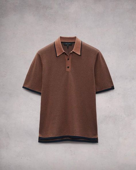 The Harvey. A classic polo crafted in surprisingly light cotton-viscose with a vintage-inspired knit. Clay XS Textured Polo Shirt, Brown Polo, Textured Polo, Men Apparel, Men Polo Shirt, Knit Polo, Swag Shoes, Polo Sweater, Mens Style