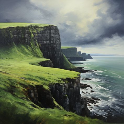 Scottish Cliffs, Cliffs Painting, Beauty Magic, Water Painting, Ocean Art, 5d Diamond Painting, Art Background, Painting Inspiration, Art References