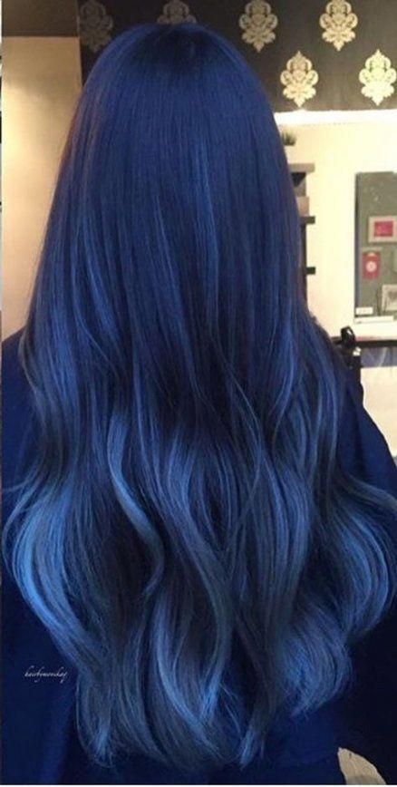 Hair color tendance haircolor 36+ Ideas for 2019 #hair #curlyhair Warm Blue Hair, Dark Blue Dyed Hair, Dark Blue Hair Ideas, Long Dark Blue Hair, Blue Hair Ombre, Blue Hairstyles, Royal Blue Hair, Navy Blue Hair, Blue Ombre Hair