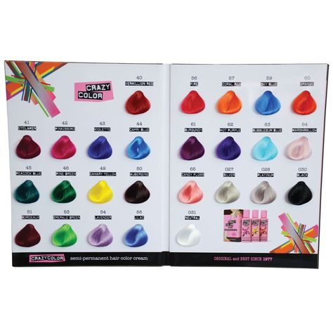 crazy colour chart Hair Dye Chart, Crazy Colour Hair, Rainbow Dyed Hair, Crazy Colour Hair Dye, Burgundy Hair Dye, Permanent Hair Dye Colors, Schwarzkopf Hair Color, Blow Hair, Dyed Hair Pastel