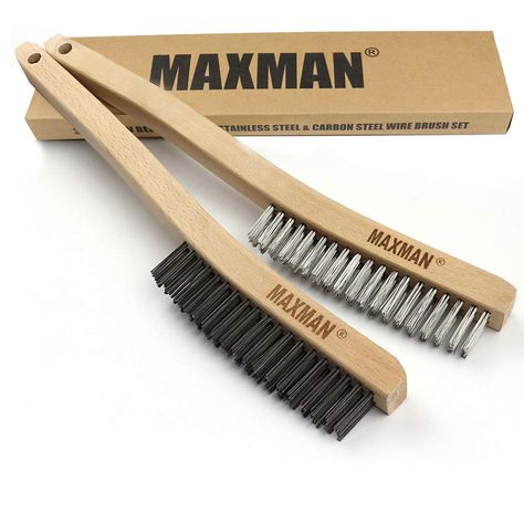 MAXMAN 2 Pieces 14" Wire Scratch Brushes Set Carbon Steel and Stainless Steel Wire Brush for Cleaning Rust with Curved Wood Handle, #Ad #Brushes, #SPONSORED, #Scratch, #Carbon, #Set How To Clean Aluminum, Cleaning Rust, How To Clean Rust, Curved Wood, Mid Century Modern Interiors, Paint Remover, How To Remove Rust, Stainless Steel Wire, Brushed Stainless Steel