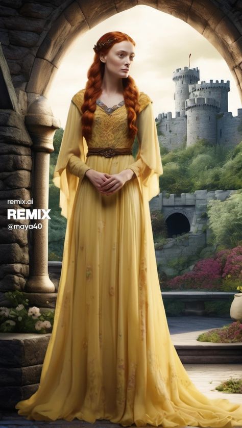 Yellow Medieval Dress, Queen Dress Royal Medieval, Queen Dress Royal, Medieval Outfits, Ottoman Dress, Magic Dress, Familia Real, Fantasy Dresses, Dress Royal