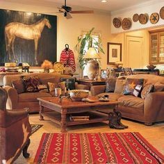 Western Basement, Western Living Rooms, Southwestern Living Room, Western Living Room Decor, Western House, Rustic Room Decor, Western Living Room, Plan Garage, Farmhouse Living Room Furniture