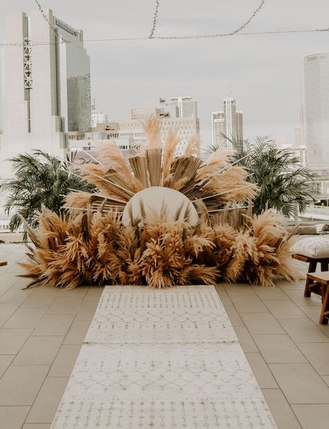 This Couple Gave Full Control to Their Vendors for This Tropical Rooftop Wedding | Green Wedding Shoes Rooftop Wedding Venue, Modern Backdrop, Grass Backdrops, Orange Theme, Boho Wedding Flowers, Glam Bedroom, Grass Wedding, Rooftop Wedding, Beach Night